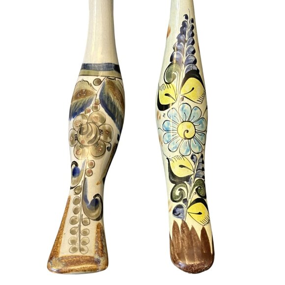 Vintage Tonala Pottery Pair Peacocks Handmade Signed Mexican Folk Art - Picture 5 of 16